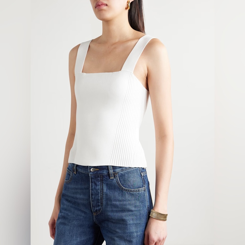 La Ligne NWT Stretch-Knit Square Henriette Tank White Ivory CBK Large - Picture 7 of 10